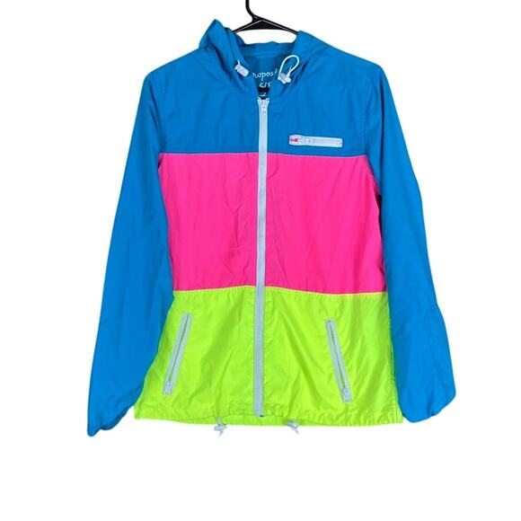 Aeropostale Womens Jacket Multicolor Block Hooded Windbreaker Zip Pockets Small - Picture 1 of 11